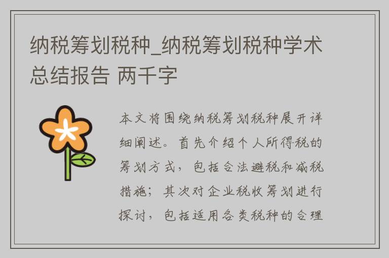 纳税筹划税种_纳税筹划税种学术总结报告 两千字