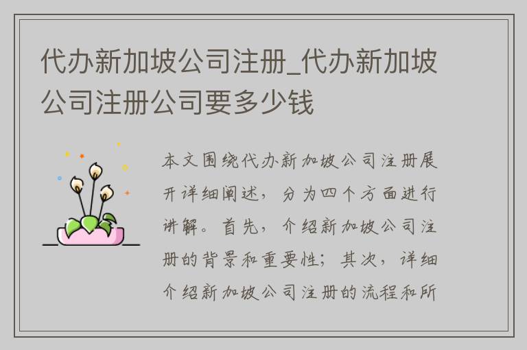 代办新加坡公司注册_代办新加坡公司注册公司要多少钱