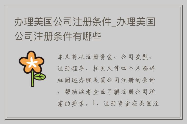 办理美国公司注册条件_办理美国公司注册条件有哪些