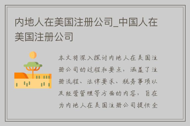 内地人在美国注册公司_中国人在美国注册公司