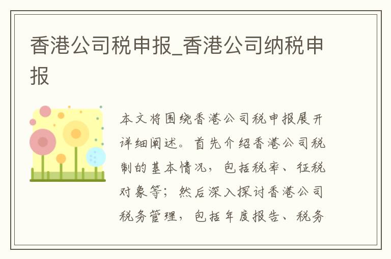 香港公司税申报_香港公司纳税申报