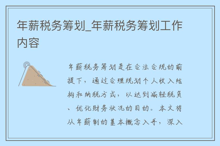 年薪税务筹划_年薪税务筹划工作内容