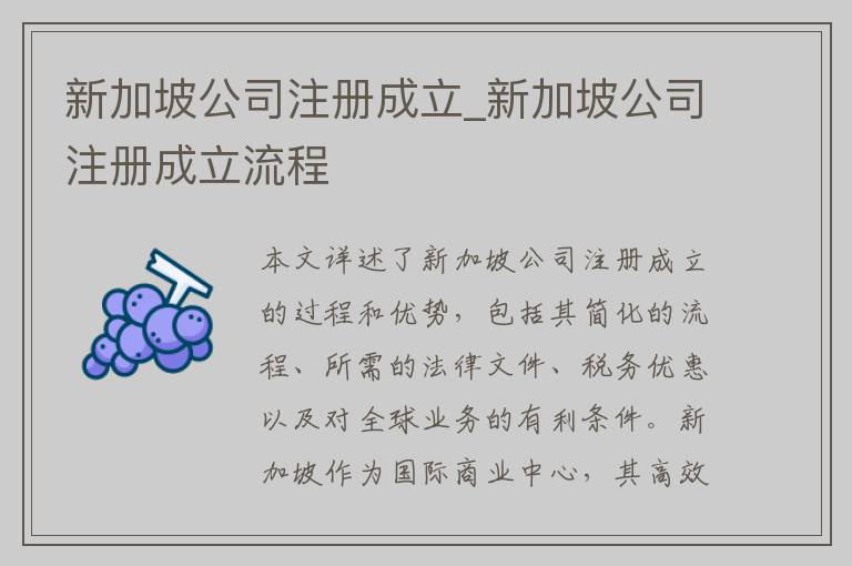 新加坡公司注册成立_新加坡公司注册成立流程