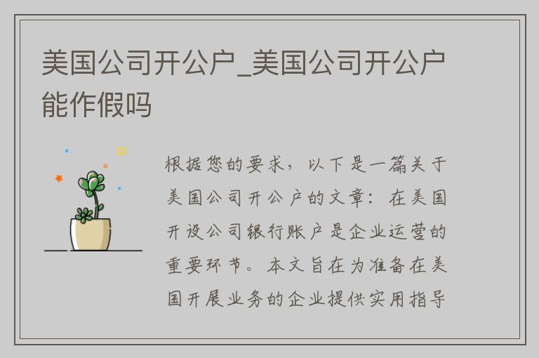 美国公司开公户_美国公司开公户能作假吗