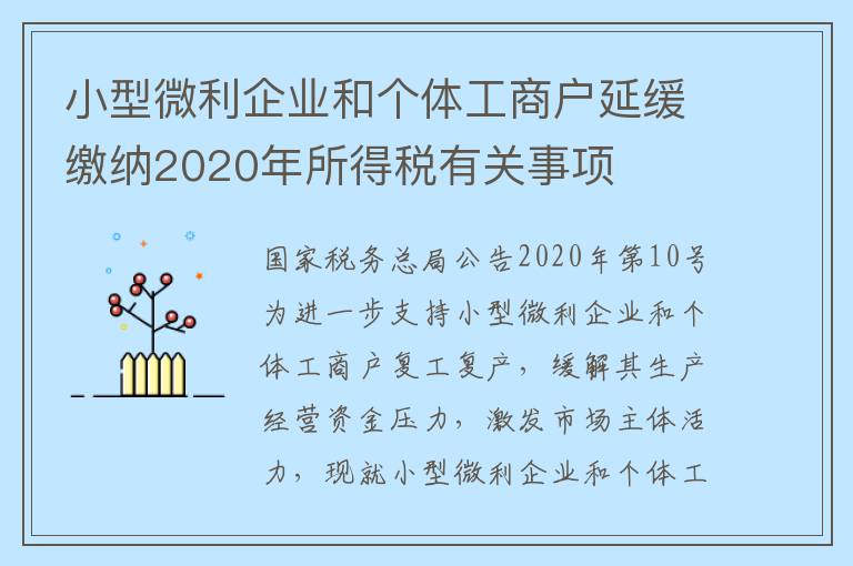 小型微利企业和个体工商户延缓缴纳2020年所得税有关事项